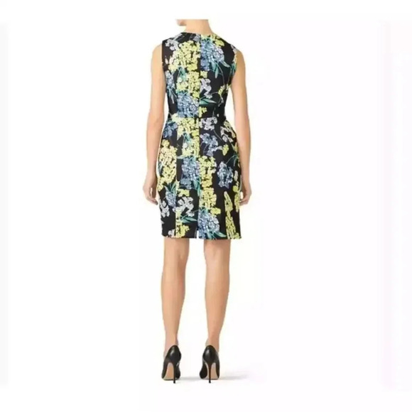 Slate & Willow Yellow Mixed-Media Floral Polka Dot Faux-Wrap Sheath V-neck 12 - Picture 2 of 16